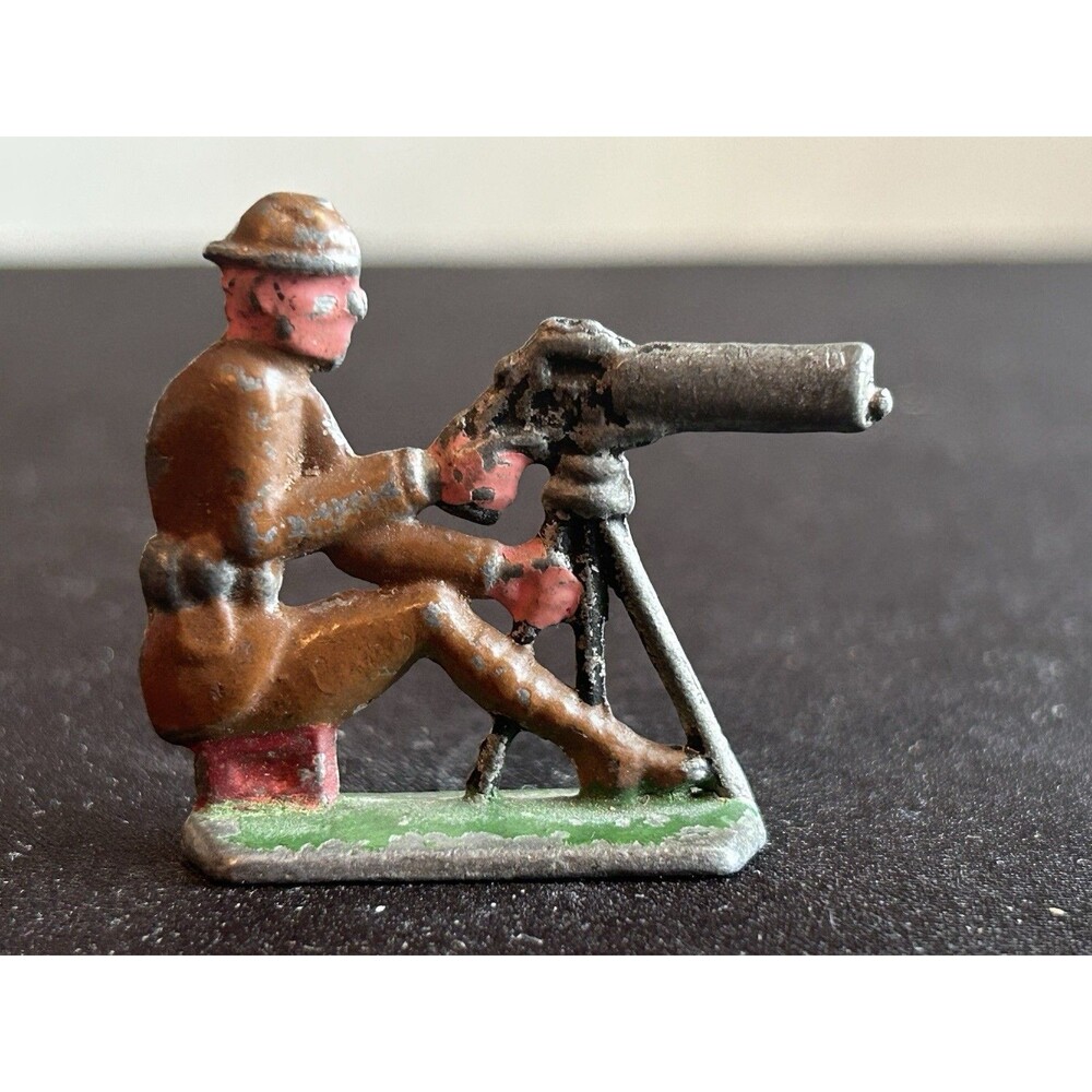 Rare Vintage Barclay Style Lead Toy Soldier Sitting Machine Gunner